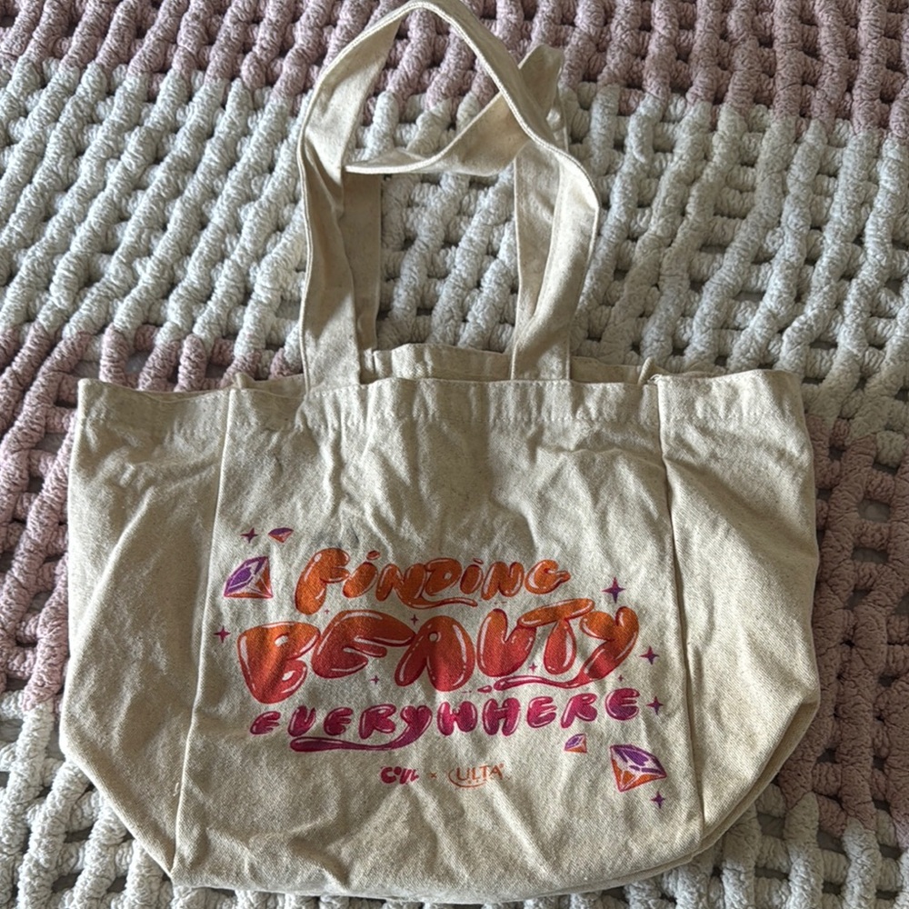 Ulta Beauty Cream Tote Bag with Heart Design